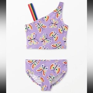 NWT Hanna Andersson Swimsuit, 2 piece, Asym, Size 90 (US 3), Purple Butterfly
